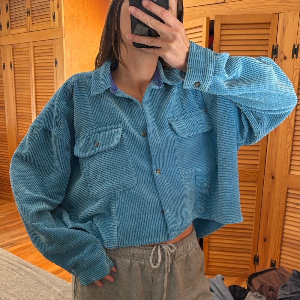 Blue Corduroy Women's Oversized Shirt Jacket